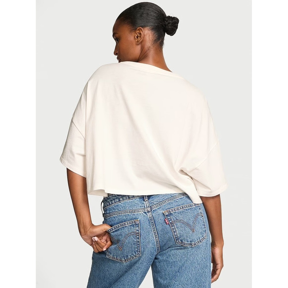 Victoria's Secret PINK Cream‎ Slub Knit Cropped Raglan Tee Shirt XXL